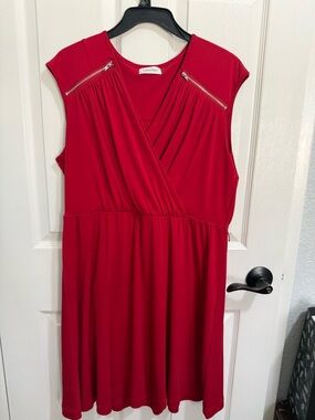 Calvin Klein Red Cap-Sleeve Wrap Dress with Zip Accents